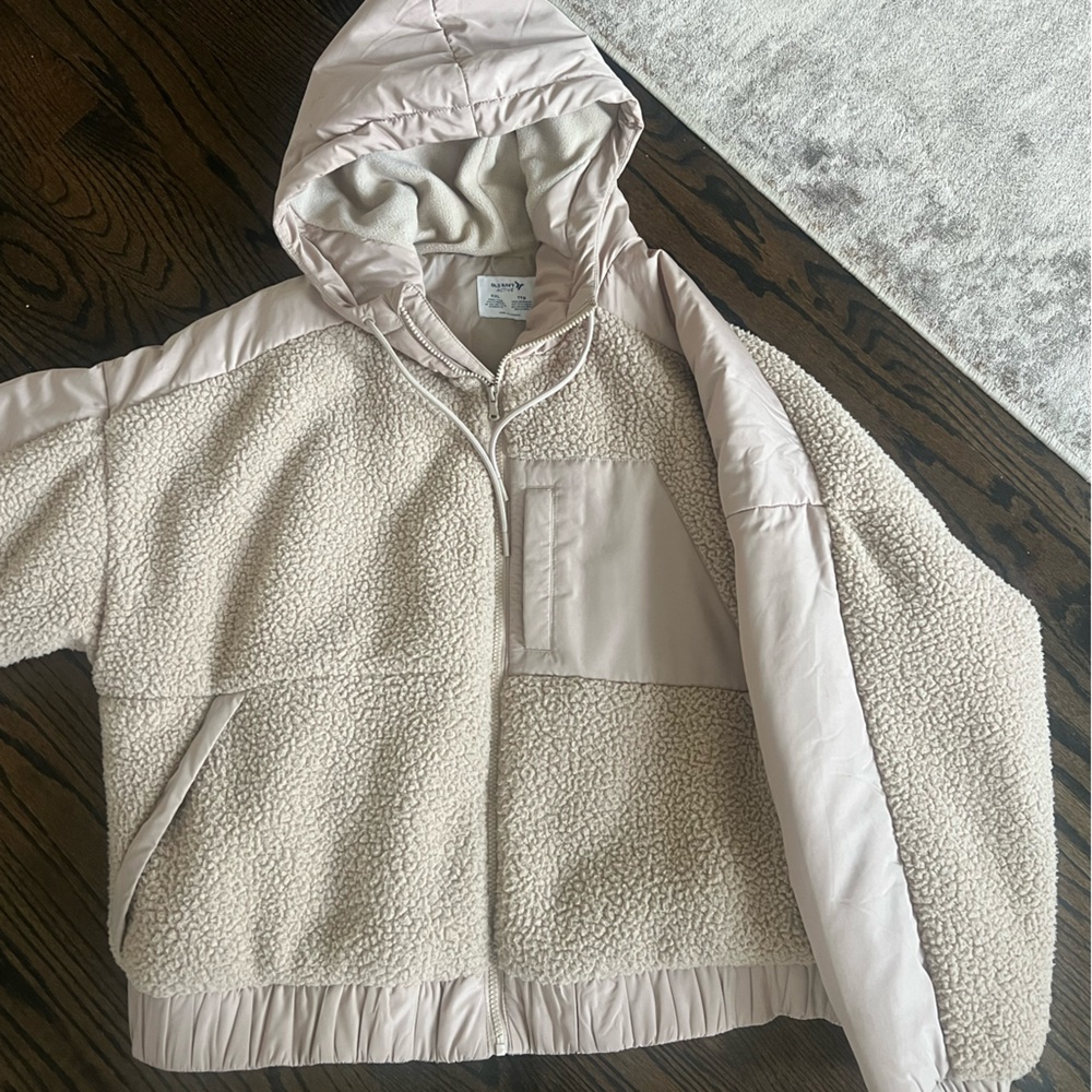 Old Navy Cream Teddy Jacket with Hood